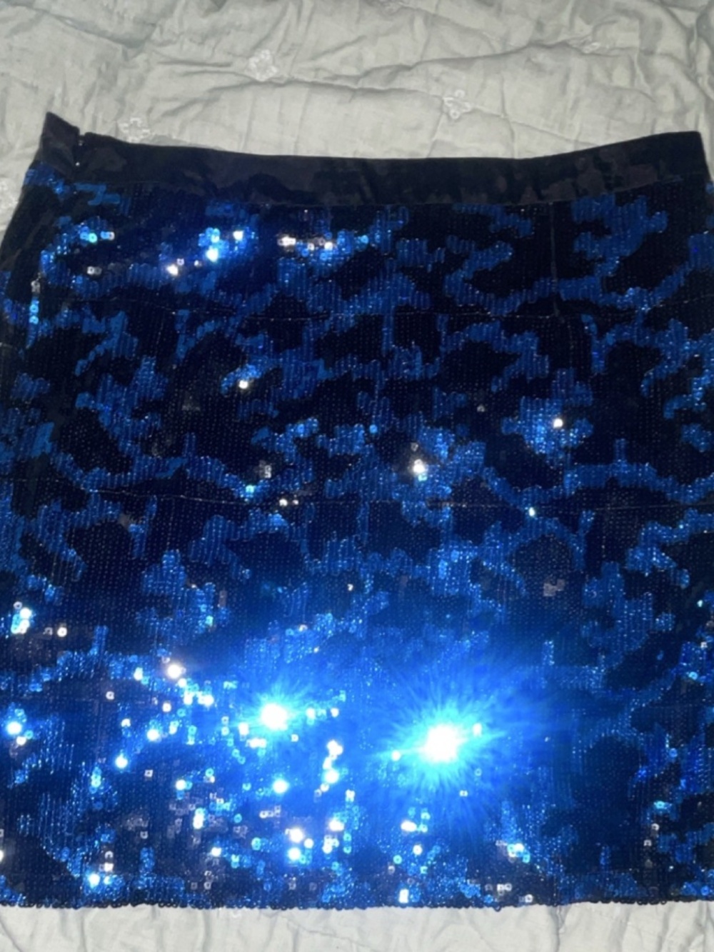 BCBG Paris bright cobalt sequin mini skirt, animal print, size 12